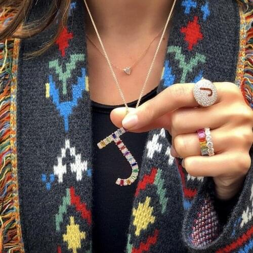 2021 Summer New Design Fashion Letter Alphabet Pendant Gold Plated Paved Multi Color Cz Colorful A-Z Delicate Necklace For Women