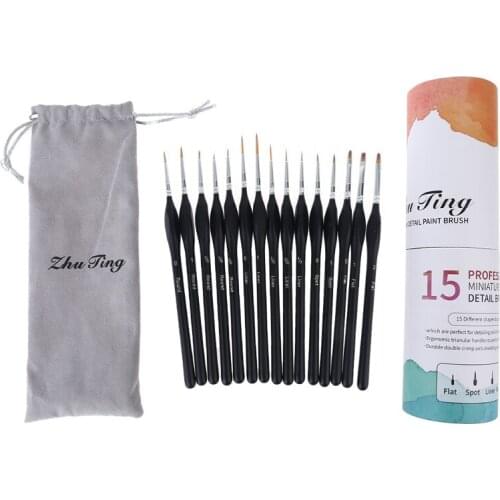 15pcs Miniature Paint Brush Set Nylon Hair Acrylic Painting Thin Hook Line Pen K3KB