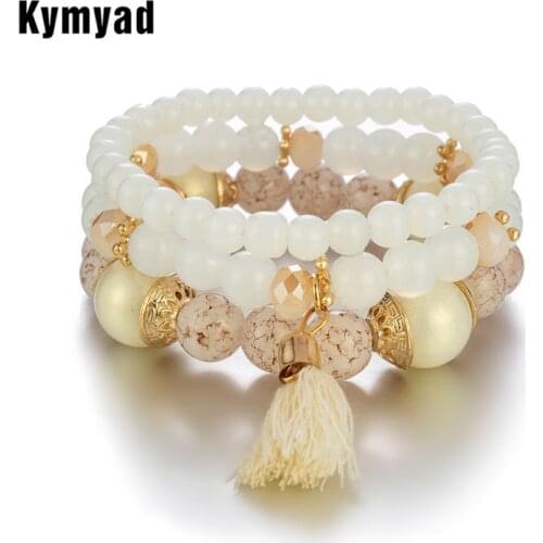 Kymyad 3pcs/set Bracelets Sets For Women Bijoux Glasses Beads Stone Jewellery Tassel Bracelet Femme Charming Bracelets & Bangles