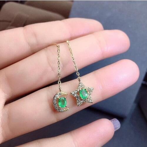 Natural Real Emerald Earring 925 Silver sterling Fine Charm Jewelry for Women Wedding Party Earring