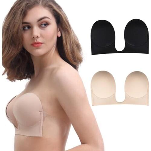 Invisible Push Up Bra Strapless Bras Dress Wedding Party Self-adhesive Silicone Brassiere Breathable Deep U Bra Underwear