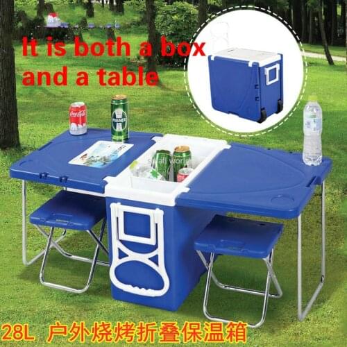 Portable 28L Folding Multifunctional Storage Box Incubator Folding Table Outdoor Camping Barbecue Picnic Table Cooler Fish Box