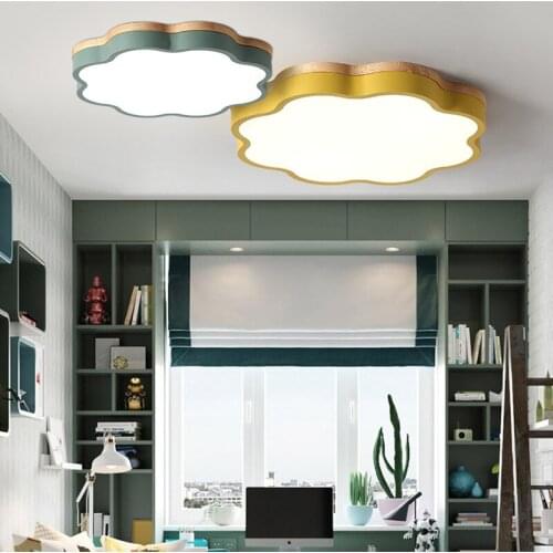 Nordic Style Ceiling Lamp Solid Wood Macaron Childrens Room Bedroom Lamp Flower Type Creative Eye Protection Kindergarten Lamp