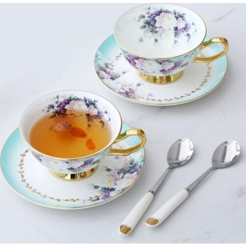 Luxury Violet Bone China English Coffee Cup Set Teacup Saucer Afternoon Tea Party Milk Pot Sugar Jar Wedding Gift Home Drinking