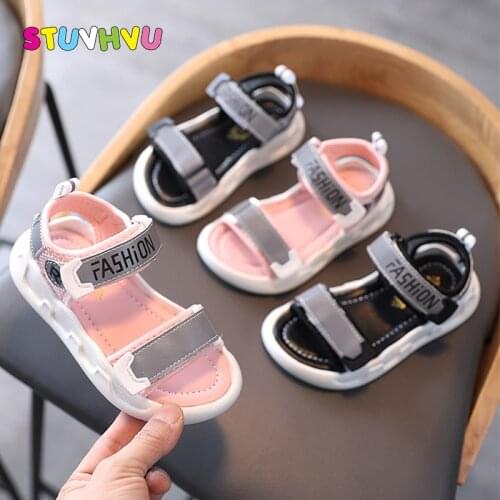 2021 Summer Girls Sandals Casual Children Sport Sandals Slip Leather Kids Beach Shoes Lightweight Boys Sandals Flats Black Pink