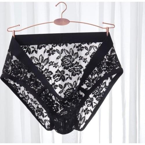 Sexy Gay Underwear Men Briefs Shorts Transparent Lace Panties Man Breathable Low Rise U Convex Pouch Underpants Cueca ropa M-XXL