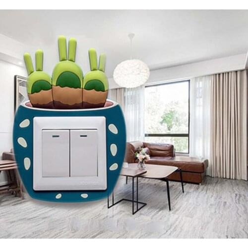 Luminous Switch Paste Creative Cartoon Cactus Plant Switch Cover Switch Decorative Paste Wall Paste Socket Protective Cover 1PC