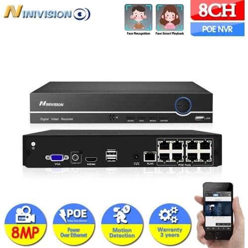 NINIVISION H.265 8CH 4K POE NVR Security IP Camera video Surveillance CCTV System P2P ONVIF 5MP/4K Network Video Recorder