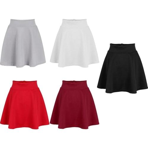 Women Cute Mini High Waist Skater Skirt Plain Flared Pleated Short Dress