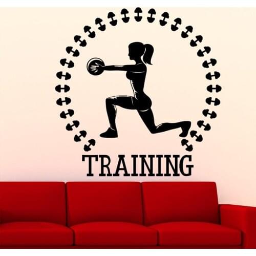 Woman Training Sport Pattern Wall Stickers for Gymnasium Background Art Poster Vinyl Wall Decals Fitness Room Murals TA363
