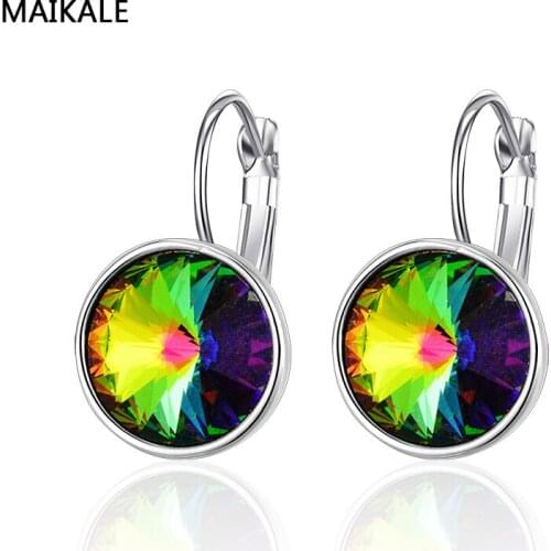 MAIKALE Classic Simple Colorful Austrian Crystal Stud Earrings Gold Copper Round Earrings For Women To Send Friend Gifts