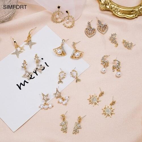 Womens 925Silver Symmetry Earrings Diamond 1 Pair Fashion Korean Small Fresh Personality Simple Alloy Decoration Jewelry Gif