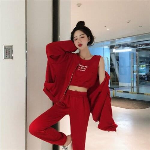 Bella Philosophy New Jackets+Long Pants+Letter Tank 3 Pieces Sport Wear Ladies Suits Casual Street Female Loose Tracksuit Sets