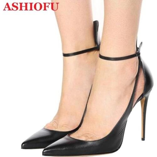 ASHIOFU Handmade Womens High Heel Pumps Pointed Ankle Strap Banquet Party Prom Shoes Plus Size 5-15 Evening Fashion Court Shoes