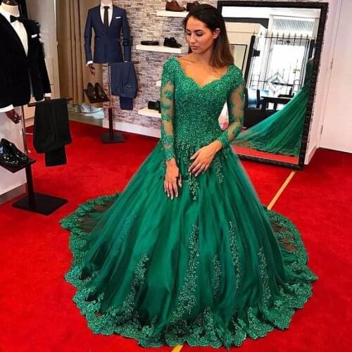 New Bridal Gown Bridesmaid Dress Long Sleeve V Neck Green Wedding Party Dress Vestido De Baile Women Prom Dress