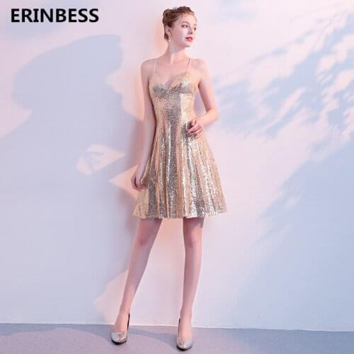 Short Prom Dresses 2019 Fashion Vestido De Festa Formal Party Gowns For Women Sweetheart Champagne Sequin Prom Dress Gown