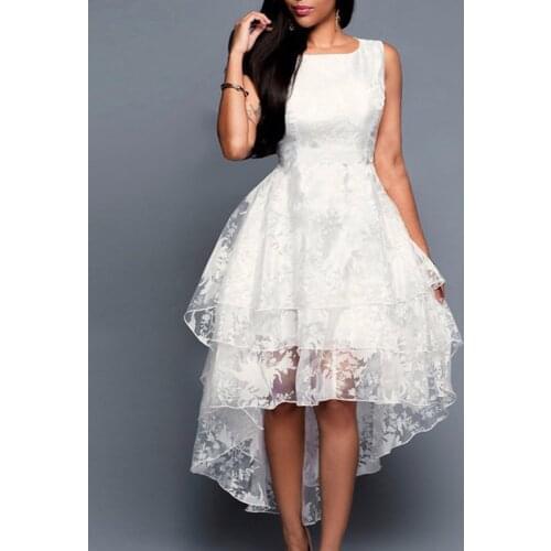 Summer High Low Vintage Retro Dress 2018 Womens Sleeveless Front Short Back Long Lace Organza Dress Ladies Elegant Party dress