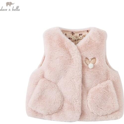 DBM19454 dave bella winter baby girls cute cartoon coat fashion children girl sleeveless vest