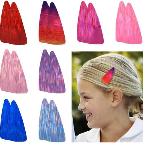 1 Pair Children Fashion Bobby Pins Girls Hair Clip Shiny Rainbow PU Glossy Design Hairpin Sweet Pink Color Kids Hair Accessories