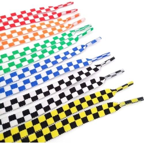 1Pair Flat Black And White Grid Shoe Lace Sublimated Printing Checkered Ribbons Shoelaces Polyester Heavy Duty Sneaker Lacing