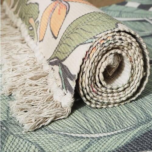 100% Cotton Printed Rugs Decorative Flower Tassels Hand Woven Rag Rug Entryway Carpet Mat for Laundry Room Living Room Kitchen