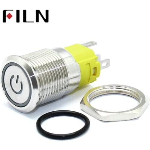 16mm 6V 12V 110V 220V LED Momentary Latching Stainless Steel anti vandal waterproof metal Push Button Switch with Power symbol