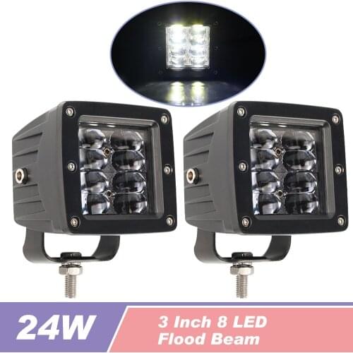 2 Pcs 3 Inch 48W Car LED Bar Work Light 12V 24V Flood Beam for SUV Truck 4x4 Boat Off Road Square Headlight Fog Light Lens