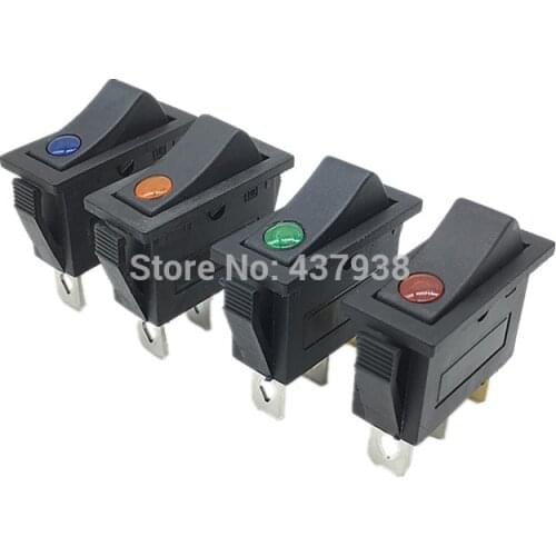 4pcs KCD3 Black Rocker Switch ON OFF 3Pin Latching 16A 250VAC With Dot LED For Motor Car Auto Switch Red Blue Green Yellow Light