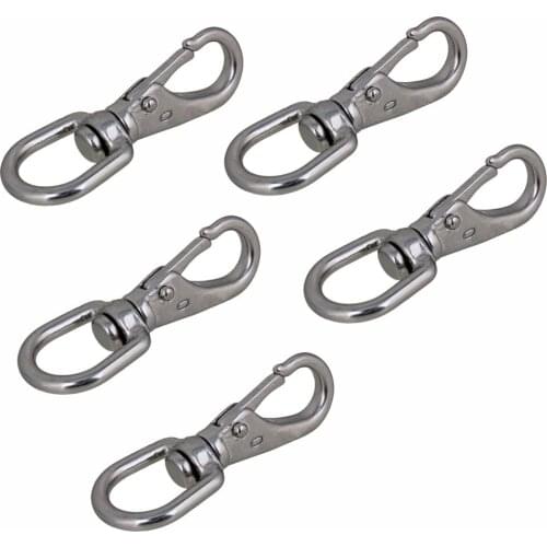 5pcs Silver 304 Stainless Steel Boat Marine Pet Chains Keychains Swivel Eye Spring Hardware Snap Hook (0# / M4)