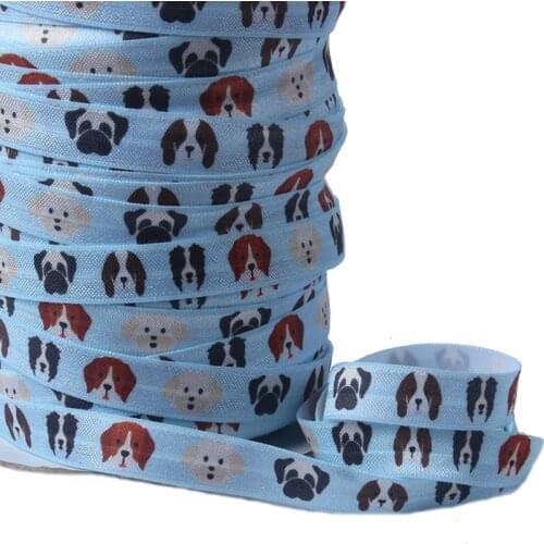 50 yards/lot) New arrival cute dogs printed cartoon animal character foe fold over elastic for baby hair accessories