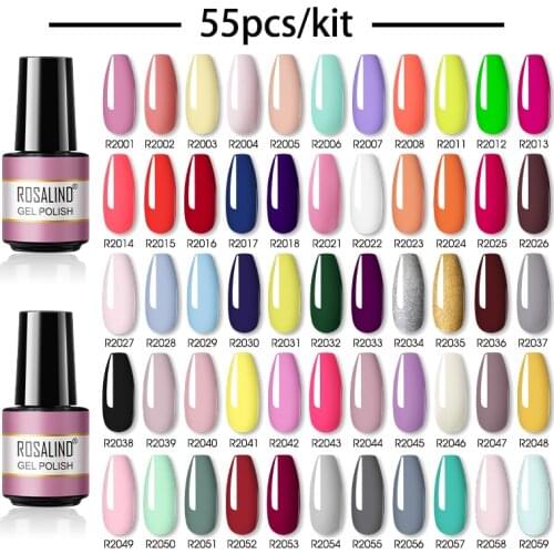 ROSALIND 55pcs Nail Kit 7ml Gel Nail Polish Set Top Base Coat Nail Art Design Hybrid Varnish Semi Permanent UV Gel Nail Lacquer