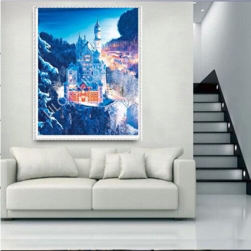 5D DIY Diamond Painting Full Round picture of Rhinestones 3D Diamond Embroidery Swan Castle Mosaic Decor Wholesale gift FG1236