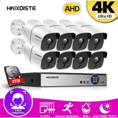 8-Channel 4K Face Detection Video Security System DVR recorder Outdoor Weatherproof CCTV Camera System H.265+ Surveillance Kit