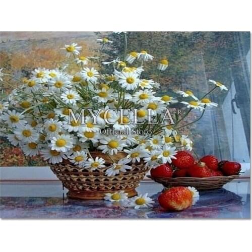 5D DIY Diamond Painting Flowers Round Diamond Embroidery Chrysanthemum and strawberry Rhinestone Diamond Mosaic Home Decor Gift