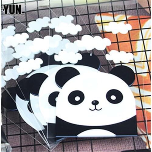 C. 20pcs/lot 10*18cm Stay Cute Rolling Panda Can Stand Transparent Gift Bag Candy Biscuit Bag Self-adhesive Bag