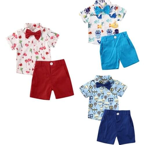 Toddler Kids Baby Boy Summer Flamingo Clothes Bow Shirt Button Tops Short Pants Outfits Gentleman Formal Clothing
