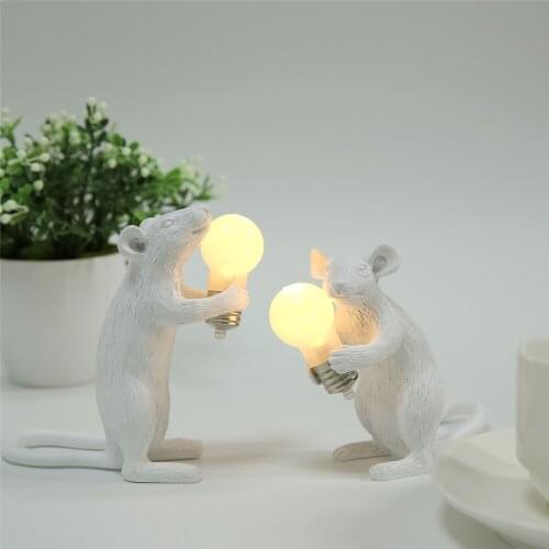Designer Mouse Resin Night Light Desktop Decor Cartoon LED Animal Lighting Childrens Room Bedside Lamps Mouse Gifts Table Light