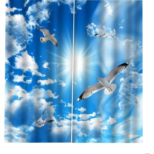 Customized size white cloud sky Seagull curtain 3D Curtains Living Room Bedroom Blackout Drapes Cortinas