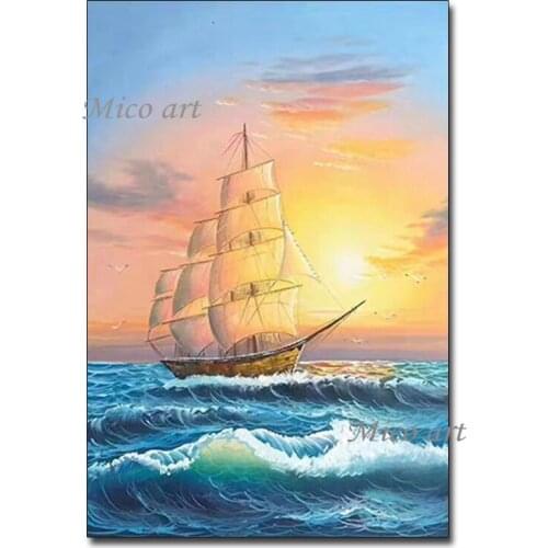 Sailing Boat Ship Canvas Wall Pictures Hand-painted Seascape Oil Painting Wall Decor Canvas Textured Art Wall Hangings Artwork