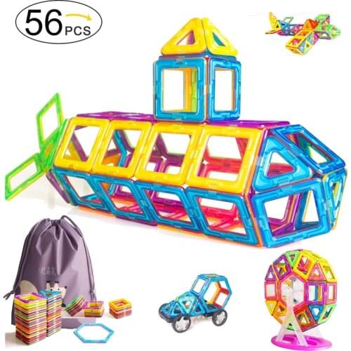 56pcs Big Size Magnetic Designer Blocks Building & Construction Toy Magnetic Tiles Game Educational Toys For Children Gifts