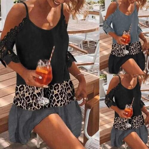 Summer Sexy O-Neck Lace Half sleeve Design Office Lady Dress Fashion Elegant Women Patchwork Leopard Dress Casual Loose Dresses
