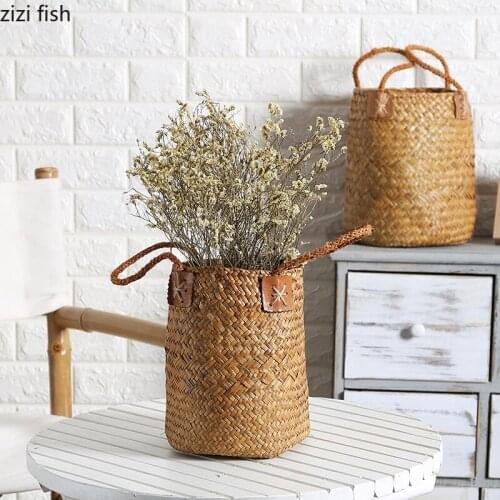 M/L Pot Hanging Rattan Grass Rope Macrame Plant flower basket Hanging Holder Basket Home Vertical Garden Balcony Decoration