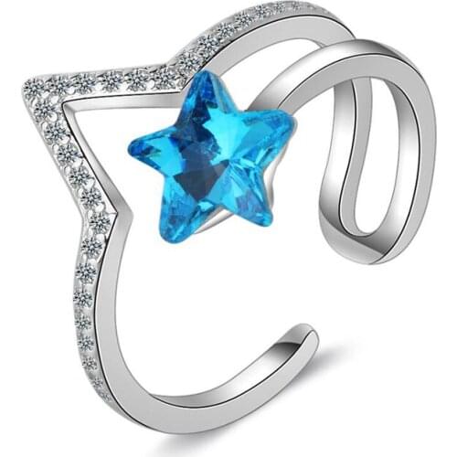 KOFSAC Trendy 925 Sterling Silver Rings For Women Luxury Crystal Jewelry Blue Star Exquisite Micro-Inlay Zircon Ring Accessories
