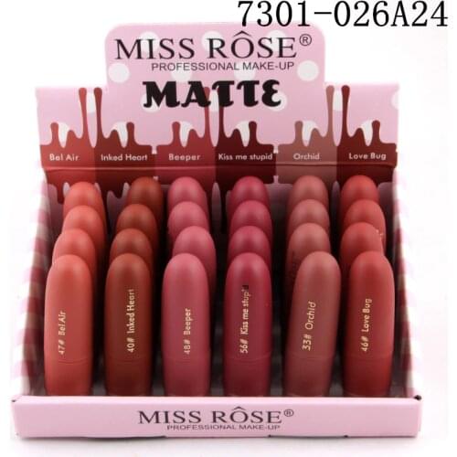 24PCS/LOT Miss Rose Natural Lipstick Waterproof Makeup Lip Matte Lip Stick Cosmetics Sexy Red Lip Tint Nude Lipstick Matte Batom