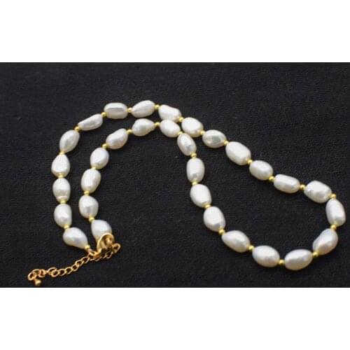 Wholesale freshwater pearl white baroque 7-9mm nature beads necklace 18" FPPJ