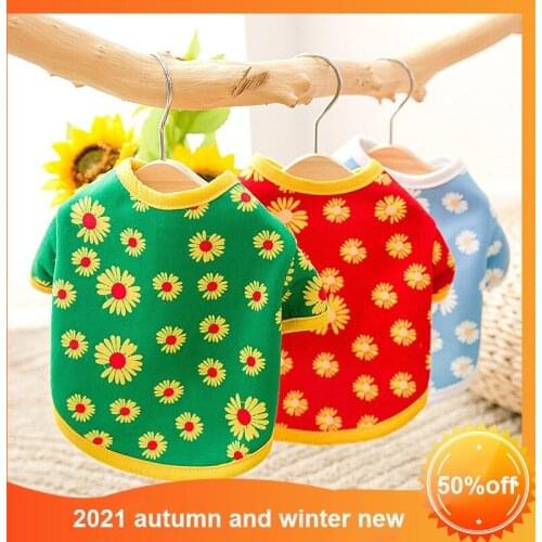 Autumn Pet Dog Clothes Daisy Print Dog Coats For Puppy Cotton Soft Short Fleece Design Dog Jacket Hoodie Yorkies Chihuahua Perro
