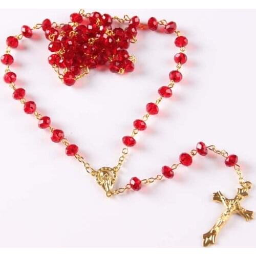 Necklace Religious Christian Ornaments Cross high quality crystal beads Rosary red color