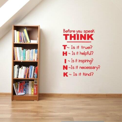 Think Before You Speak Wall Sticker Motivational Quotes Vinyl Wall Decals Inspirational Sentence Home Decor Wall Art Murals