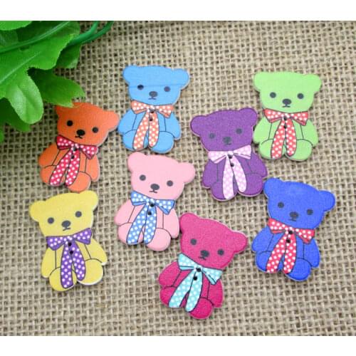 50Pcs Mixed Bears Wood Shape Apparel Sewing Buttons For Kids Clothes Scrapbooking Decorative Handicraft DIY Accessories