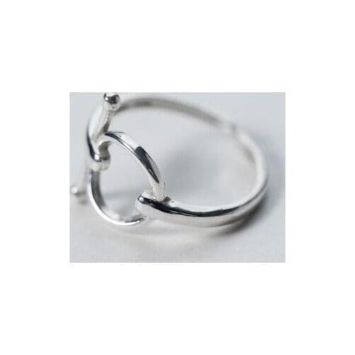 REAL.925 Sterling Silver fINE Open Circle Geometric &bar lucky Ring adjust GTLJ1678